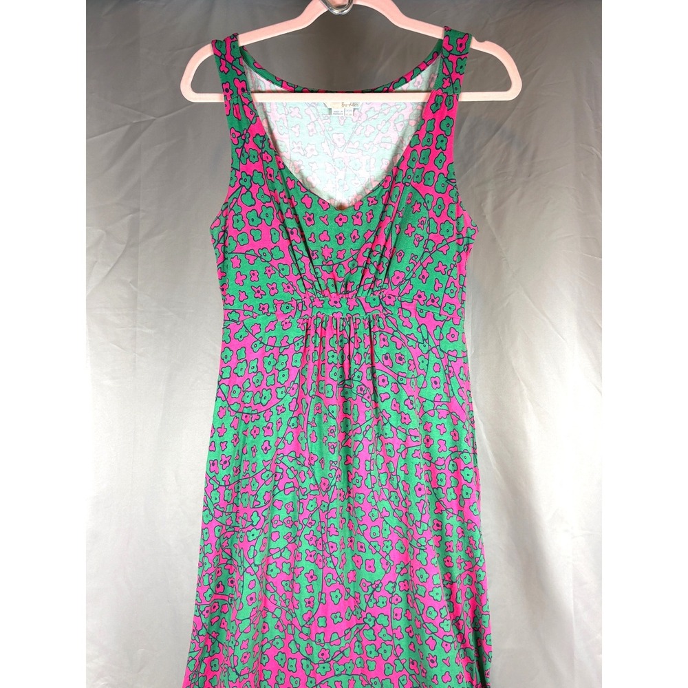 Boden Pink Green Floral Empire Waist Sleeveless Jersey Maxi Dress 8 Beachy, Boho